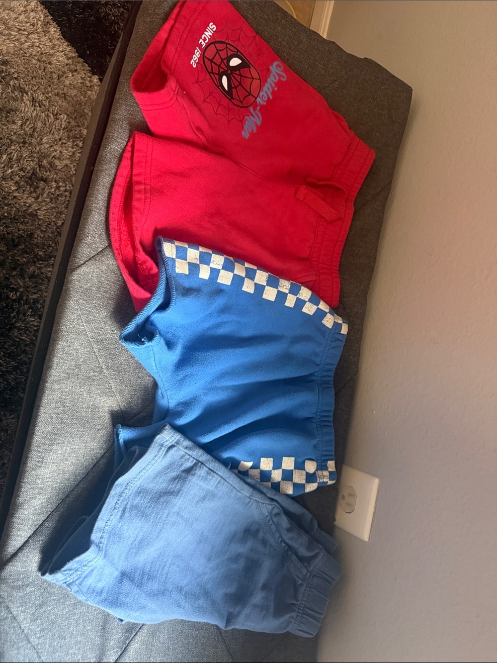Toddler Shorts Trio - Red Spiderman, Royal Blue Checkered, Light Blue